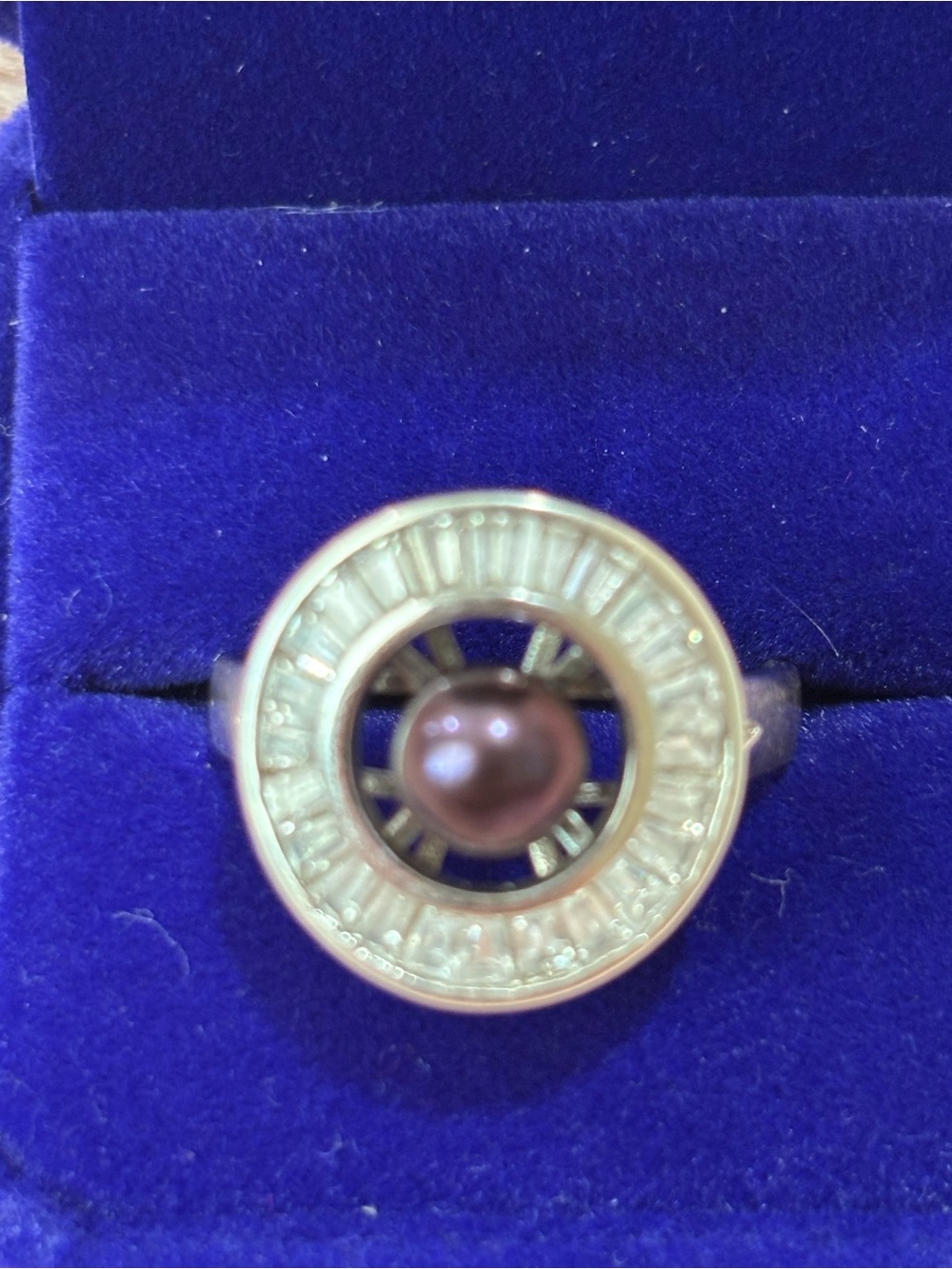 925 sterling silver Elegant deep purple real Pearl Halo Ring